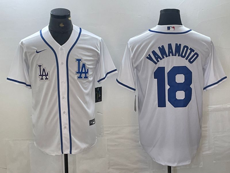 Men Los Angeles Dodgers 18 Yamamoto White Second generation joint name Nike 2024 MLB Jersey style 4